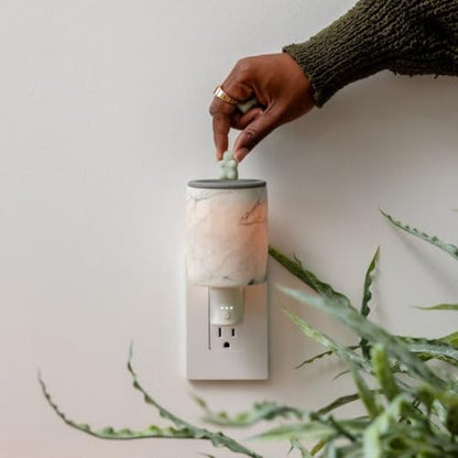 Happy Wax Marble Outlet Timer Warmer for Scented Wax - Compact Ceramic Wall Plug in with Timer - for Home Fragrance - Small with Removable Silicone Dish - color: Marble