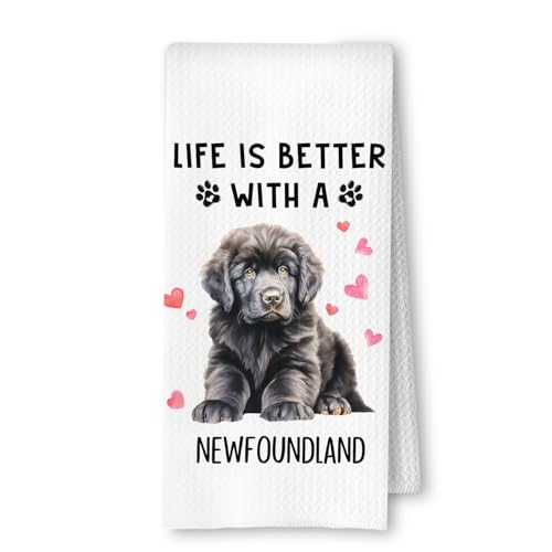 Newfoundland Dog Kitchen Towels, Newfoundland Dog Lover Gifts Dish Tea Towels for Kitchen Decor, Dogs Mom Dad Gifts Decorative Hand Towel for Bathroom, 16x24 Inches - color: Newfoundland Life is Better