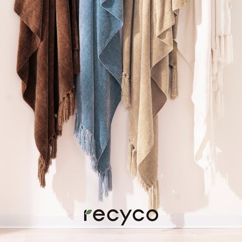 RECYCO Throw Blanket Soft Cozy Chenille Throw Blanket with Fringe Tassel for Couch Sofa Chair Bed Living Room Gift (Dusty Blue, 60'' x 80'') | Super Soft Knit Throw Blanket with Fringe Tassels, Lightweight Knitted Throw, Cozy, Ideal for Sofa Chair Bed Liv