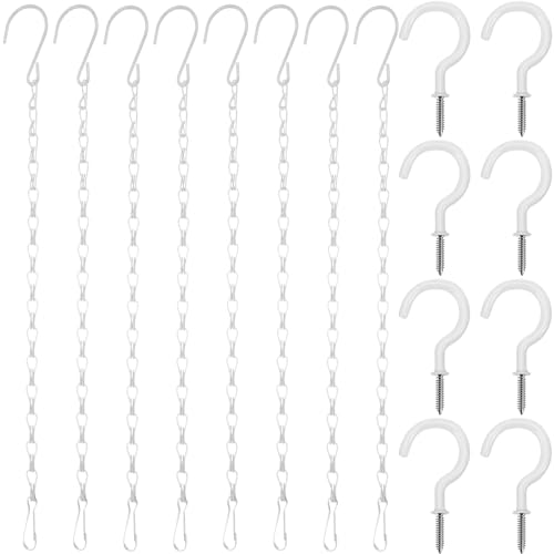 Hotop 8 Pcs Metal Hanging Chains with Ceiling Hooks, Garden Plant Hangers for Hanging Bird Feeders, Billboards, Chalkboards, Basket, Planters, Lanterns, Wind Chimes, Chain Hook DIY(12 Inch,White) - color: White, size: 12 Inch