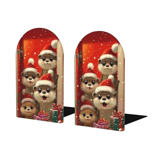 Cats Christmas Hats Wooden Bookends for Shelves Decorative Book Ends Universal Book Organizer Holder for Office, Heavy Books, Vinyl Records - color: Cats Christmas Hats