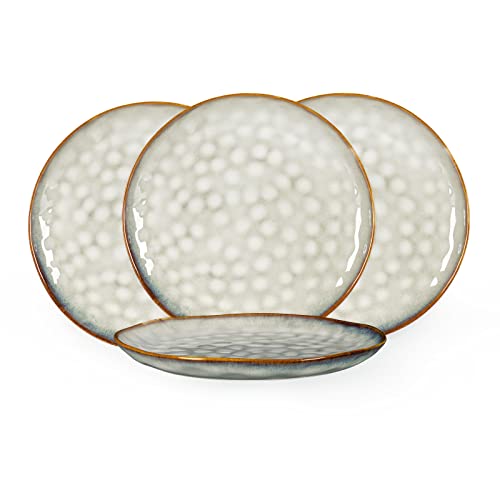 Henten Home Ceramic Dinner Plate Set, 11 Inch Porcelain Pizza, Pasta, Salad Plates, Irregular Shape Steak Plates Set of 4, Stoneware Serving Dishes for Kitchen (White) - color: White, size: 11 inch