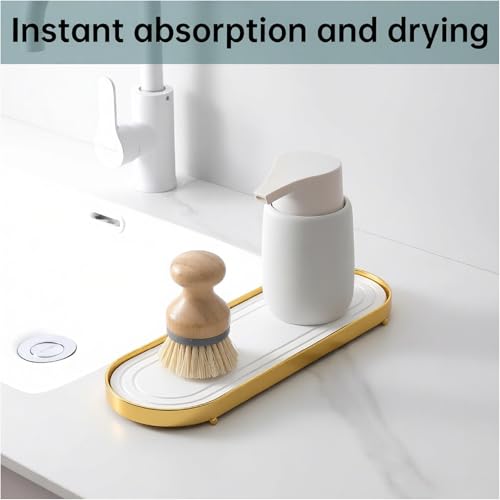 Water Absorbing Stone Tray, Fast Drying Sink Tray,Tray Coasters((Gold) | Quick Drying Water Absorbent Diatomite Coasters for Kitchen Sink, Bathroom Counter Counter Soap Dish & Holders - color: Gold