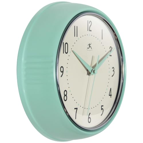 Infinity Instruments Retro Round Metal Wall Clock, Pastel Green, 9.5" - color: Pastel Green, size: 9.5 Inch