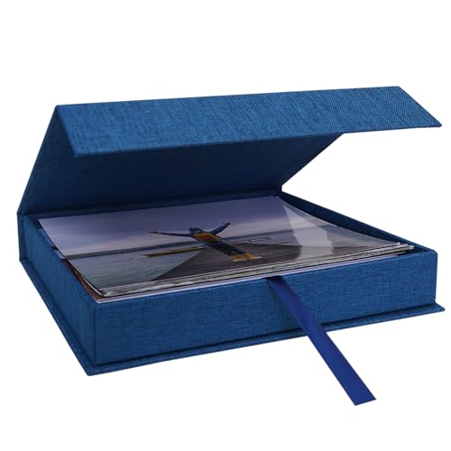 5x7 Photo Storage Box, Premium Linen Memory Box for Photos, Pictures, Certificates, Scrapbooking Supplies & Jewelry - Portable, Stackable Organizer for Home, Crafters & Collectors - color: Blue, size: 5X7