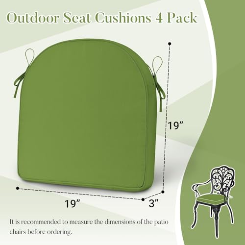 Basic Beyond Outdoor Cushions for Patio Furniture: Waterproof & UV Resistant Outdoor Chair Cushions Set of 4-19 x 19 x 3 Inch Thick Patio Chair Cushions with Ties & Handle, Grass Green/White - color: Grass Green/White