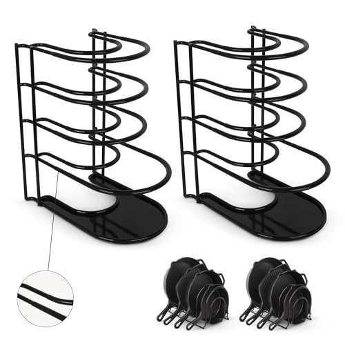 Cuisinel Pan Organizer for Cast Iron, Silicone-Coated 12" Skillet Rack, 2 Pack - color: Black, size: 12.2", style: Silicone Coated - 2-Pack