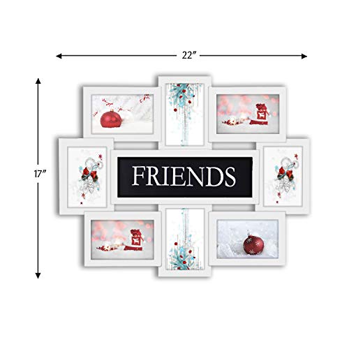 Jerry & Maggie - Photo Frame 22x17 White Friends Picture Frame Selfie Gallery Collage Wall Hanging for 6x4 Photo - 8 Photo Sockets - Wall Mounting Design - color: White, size: Friends/ Plain