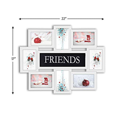 Jerry & Maggie - Photo Frame 22x17 White Friends Picture Frame Selfie Gallery Collage Wall Hanging for 6x4 Photo - 8 Photo Sockets - Wall Mounting Design - color: White, size: Friends/ Plain