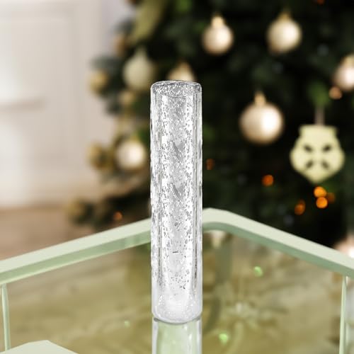 WGVI Hurricane Candle Holder Sleeve, W: 2.5", Ht: 14", Silver Speckled Glass Cylinder Open Both Ends, Chimney Tube Shade, 2 Pieces - color: Silver Speckle, size: 2.5x14"H