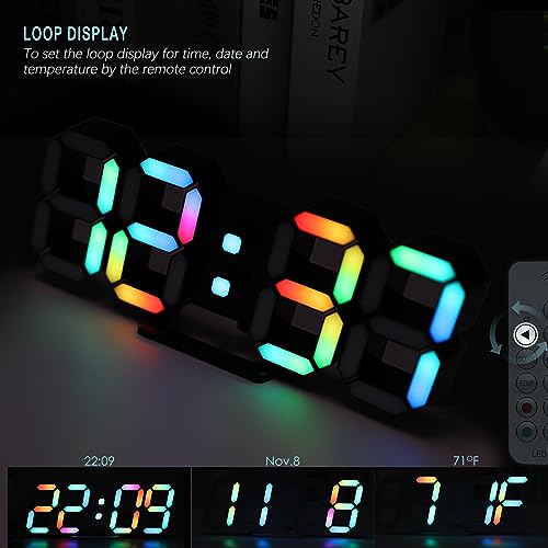 LED Digital Clock Neon Clock 9.7" Black Gaming Clock RGB LED Wall Clock for Living Room Desk Clock Large Display Clock for Bedroom, Black Clock with Dimming - color: 9.7in Black Clock-neon Light