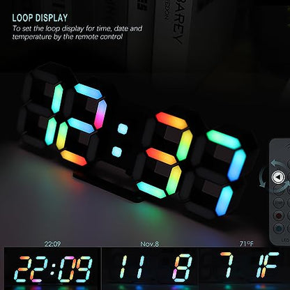 LED Digital Clock Neon Clock 9.7" Black Gaming Clock RGB LED Wall Clock for Living Room Desk Clock Large Display Clock for Bedroom, Black Clock with Dimming - color: 9.7in Black Clock-neon Light