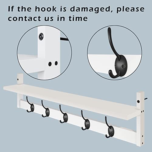 AMBIRD Wall Hooks with Shelf | Entryway Hanging Wood Coat Hooks | Wall-Mounted Rack with 5 Dual Hooks | Bathroom, Living Room, Bedroom (Modern). - size: 28.9inch, style: Modern White
