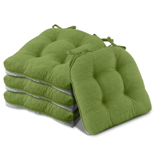 Basic Beyond Chair Cushions for Dining Chairs 4 Pack, Chair Cushion with Ties and Non Slip Backing, 15.5 x 15.5 inches Tufted Chair Pads for Dining Chairs(Grass Green) - color: Grass Green, size: 4 Count (Pack of 1)
