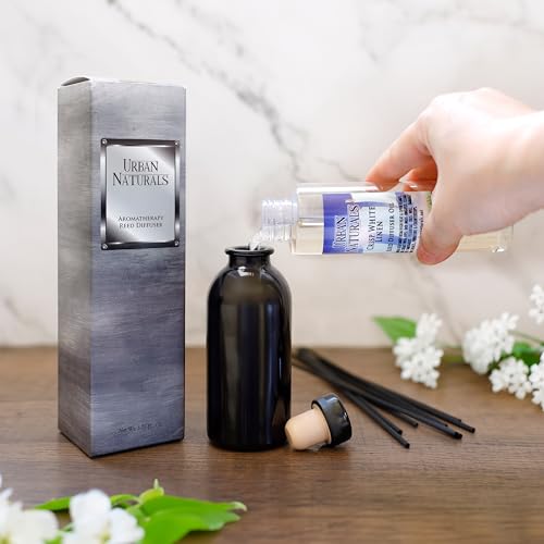 Reed Diffuser Set, Amber & Lavender - Bathroom Shelf Décor | (AWAKEN and RENEW) Mind & Body Aromatherapy Collection, Essential Oil Botanical Diffusing Room Scent - color: Amber & Lavender