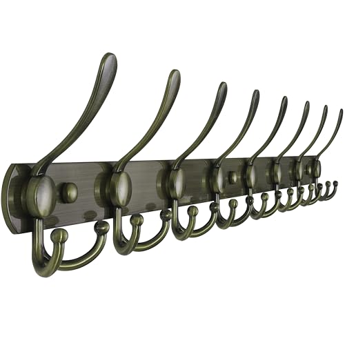 Coat Rack Wall Mount - 29.5” Long 8-Tri-Hooks Heavy Duty Coat Hanger Rail Wall Hooks for Hanging Coats Hats Clothing Clothes Purse Mudroom Entryway, Bronze - color: Bronze, size: L=29.5” (1 Pcs)