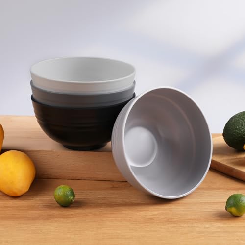 HEYCOME 12 Pcs Unbreakable Cereal Bowls Set, 26 Oz Wheat Straw Bowls Set, Microwave & Dishwasher Safe Bowls for Kitchen, Reusable Plastic Bowls for Soup, Salad and Snack, BPA Free, Black - color: Black