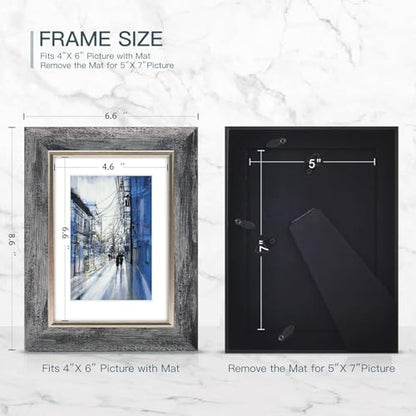 XUANLUO 5x7 Picture Frames Set of 4 Rustic Retro Photo Frame with HD Plastic Cover for Wall Mount and Tabletop Display Family Friends Wedding Gift - color: Grey-4pcs, size: 5 x 7 inch