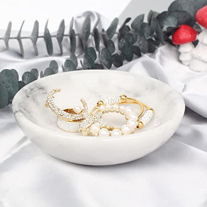 Marble Jewelry Dish - Rings Holder - color: white