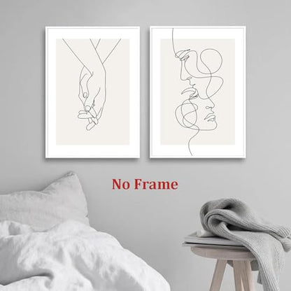 Abstract Couple Line Art Line Face Wall Art Minimalist Line Art Prints Black Line Pictures Holding Hands Canvas Wall Art Black and White Minimalist Poster for Living Room Bedroom 16x24inx2 Frameless - color: Abstract Couple Line Art