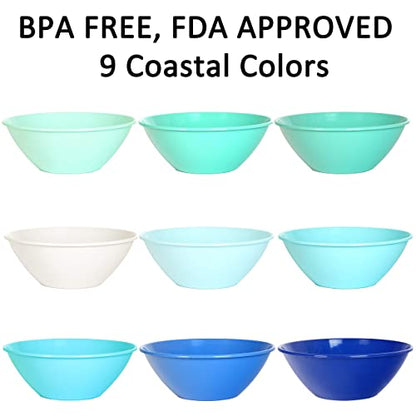 Youngever 10 inch 100 Ounce Plastic Mixing and Serving Bowls, Popcorn Bowls, Salad Bowls, Chip and Dip Serving Bowls, Set of 9 (Coastal) - color: Coastal