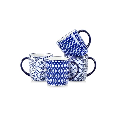 Selamica 10 OZ Coffee Mugs Set of 4, Small Coffee Cups Ceramic with Handle for Cappuccino Latte Cocoa Milk, Dishwasher Microwave Safe,Vintage Blue - color: Vintage Blue, size: 10 Oz,set of 4