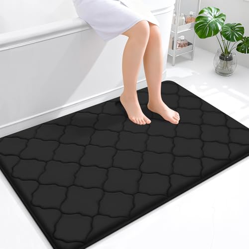 OLANLY Memory Foam Bath Mat Rug 47x32, Ultra Soft and Absorbent Bathroom Rugs, Non-Slip, Comfortable, Machine Washable Bath Carpet for Bathroom Floor, Tub, Shower and Home Decor Accessories, Black - color: Black, size: 47" X 32"