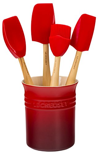 Le Creuset Stoneware & Silicone 5pc. Utensil Crock Set, Cerise - color: Cerise