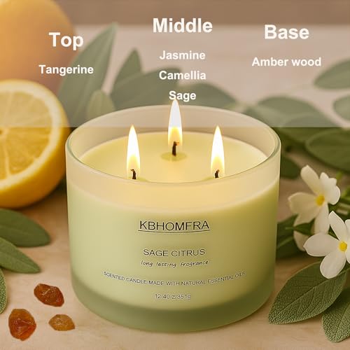 Scented Candles for Home, Sage Citrus Candles Aroma Fragrant 12.4oz Soy Wax, Luxury Large Candle Gift,up to 70 Hours Burn Time, Birthday Gifts for Women&Men Festival Relaxation Ambience