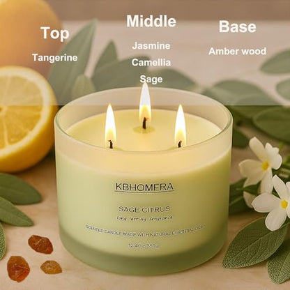Scented Candles for Home, Sage Citrus Candles Aroma Fragrant 12.4oz Soy Wax, Luxury Large Candle Gift,up to 70 Hours Burn Time, Birthday Gifts for Women&Men Festival Relaxation Ambience