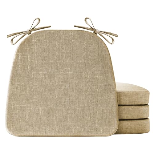 IASEAHK Chair Cushions for Dining Chairs Set of 4, Non Slip Kitchen Chair Pads, 17" x 16" x 2", Indoor Dining Chair Cushions with Ties, D-Shaped Seat Cushions for Kitchen Chairs, Khaki - color: Khaki, size: 4 Pack