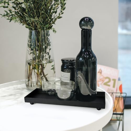 11.4"x4.3" Matte Black Rectangular Metal Tray, Candle & Jewelry Organizer | Rust-Resistant Iron, Powder Coating, Smooth Polished Edges, Elevated Ball Feet, Industrial Modern, Bathroom & Toilet Tank - size: Small