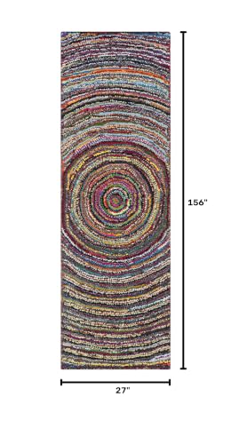 SAFAVIEH Nantucket Collection Runner Rug - 2'3" x 13', Multi, Handmade Boho Abstract Circle Cotton, Ideal for High Traffic Areas in Living Room, Bedroom (NAN315A) - size: 2'3" x 13' (Runner)