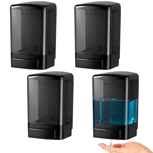 Hushee 4 Pcs Wall Mounted Soap Dispenser,33.8 Oz 1000 Ml,All Black | Manual Press, 1000ml 33.8oz Capacity Clear Window, For Restaurant Bathroom Kitchen Hotel, Liquid Soap Shampoo Dispenser - color: All Black, size: 33.8 oz 1000 ml