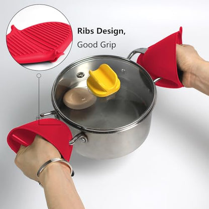3 Pairs Silicone Oven Mitts Sets Pot Holders Heat Resistant for Kitchen - Small Kitchen Mittens Silicone Rubber Air Fryer Mitts Mini Pot Pinch Grip for Cooking & Baking, Red - color: Red