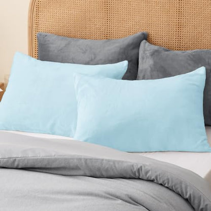 BEDELITE Flannel Pillow Cases Queen Size Set of 2, Blue, 20x30 Inches | Super Cozy Fuzzy Velvet Pillow Shams with Zipper Closure, Soft Fleece Pillowcases for Bedroom, Sofa, Couch, All-Season Use - color: Blue, size: 30" x 20" (Pack of 2)