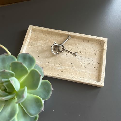 Natural Travertine Stone Perfume Tray, 9.8"x5.9" | Marble Vanity Tray for Bathroom/ Kitchen/ Coffee table - color: Marble Tray-beige Travertine