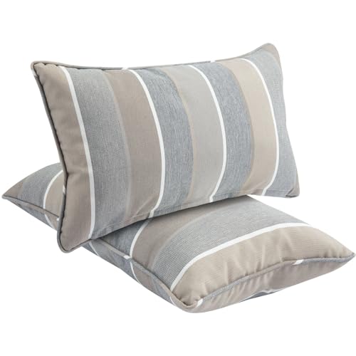 FUNHOME Outdoor Lumbar Pillows Water Resistant 12x20 inch,Decorative Throw Pillow Set of 2 with Insert,Hidden Zipper Headrests for Patio Furniture Sofa Couch Chair(Gray Stripe) - color: Gray Stripe, size: 20" x 12" (Pack of 2)