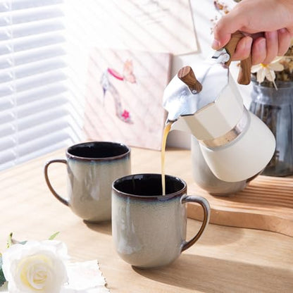 LERATIO Ceramic Coffee Mugs Set of 6,12oz Handmade Coffee Mugs Set | Large Handle for Cappuccino/Latte/Tea/Hot Cocoa,Oven &Dishwasher & Microwave Safe-Gray White - color: reactive glaze-6