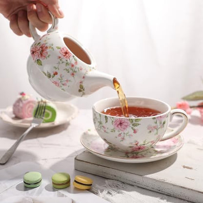 Tea Cup Set Ceramic Including 1 Teapot with lid 1 Tea Cup with 1 Sauser (Cg1)