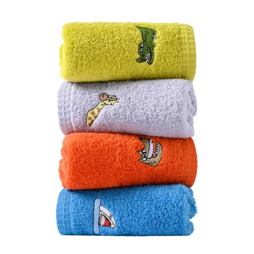 sense gnosis 100% Cotton Kids Facial Towels, Fingertip Towels for Bathroom Towel Set Animal Embroidered Children Towels & Baby Washcloths, 10 x 20 inches(4 Pack in 4 Color) - color: A-animal Set