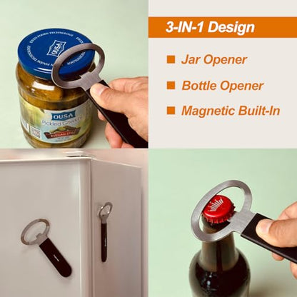 Magnetic Jar Opener Gripper, Jar Openers Top Rated For Seniors Weak Hands, Bottle Opener Built-In, 2-IN-1 Jar & Bottle Opener x 1, Black, Rubber Jar Openers Gripper x 4 - color: Black