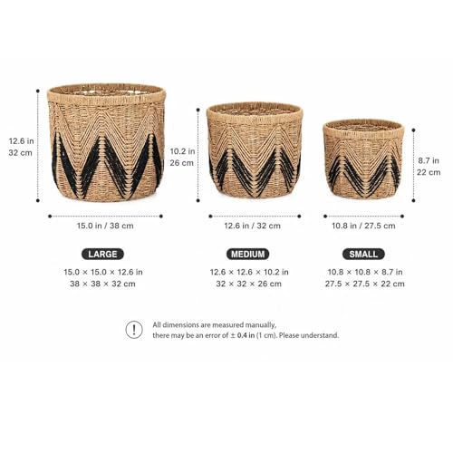 Set of 3 Woven Storage Baskets Decorative Nested Organizer Bins for Blankets Toys Towels and Home Organization Set for Living Room Bedroom Natural,S+M+L