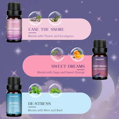 WUSEONY Sleep Essential Oils Set for Diffusers for Home, Set of 6 Essential Oil Blend Aromatherapy - Eucalyptus, Jasmine, Orange, Lavender, Cedar, Mint - color: Sleep