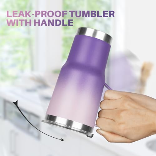 20 oz Tumbler with Handle, Stainless Steel Insulated Tumbler with Lid and Straw, Double Wall Vacuum Coffee Mug Tumbler, Insulated Coffee Thermal Cup for Cold and Hot (Light Dark Purple, 20, ounces) - color: Light Dark Purple, size: 20 Ounces