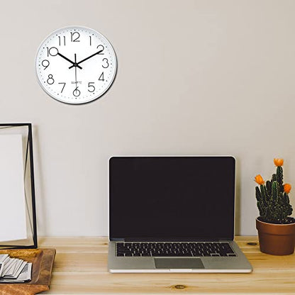 10 Inch Silver Wall Clock Battery Operated Silent & Non-Ticking Wall Clock for Home Office Bathroom - color: Silver, size: 10 Inch