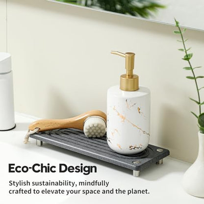 Water Absorbing Stone Sink Caddy Kitchen Sink Organizer Tray, Diatomite Bathroom Counter Tray, Faucet Drying Mat Coaster Soap Dish Rack Riser Dispenser Sponge Holder, Charcoal 10" x 4" - color: 10"x 4" - Charcoal