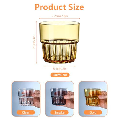 6 Pack Plastic Drinking Glasses, Stackable, 200 ml/7oz Colored Water Cups | Unbreakable Reusable tumblers for juice, kitchen, camping, kids