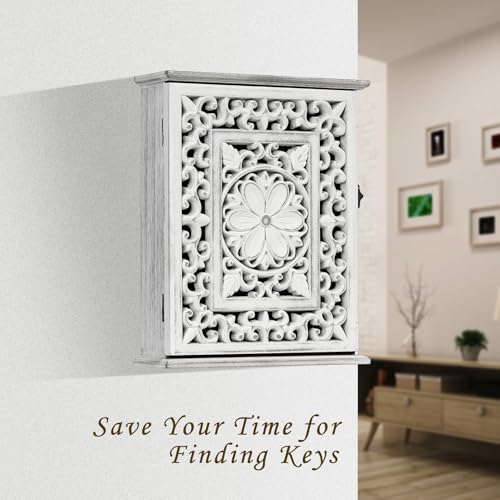 Wooden Key Holder for Wall, Key Box Key Cabinet, Key Hooks Wall | Mounted Key Hangers Rustic Decorative Key Rack with 6 Key Hooks for Home Office Entryway Hallway Bedroom Living Room