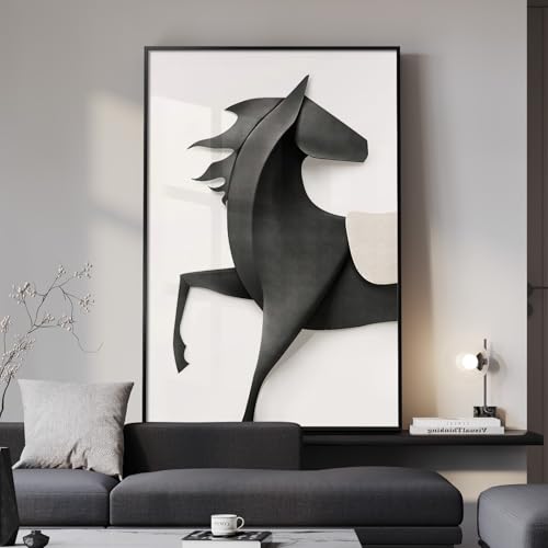 Large Framed Modern Black and White Wall Art, Contemporary Animal artwork Prints, Minimalist Black White Horse Wall Pictures for Living Room Dining Bedroom Hallway Office Lounge Wall Decor 24x36 In - color: Black Horse